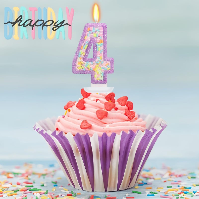 ElekFX Number 4 Birthday Candle with Sprinkles, Pastel Purple Unicorn Rainbow Cake Topper, Sweet Candyland Party Decorations for Girl Boy 4th Birthday - Image 3