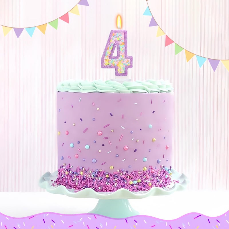 ElekFX Number 4 Birthday Candle with Sprinkles, Pastel Purple Unicorn Rainbow Cake Topper, Sweet Candyland Party Decorations for Girl Boy 4th Birthday - Image 4