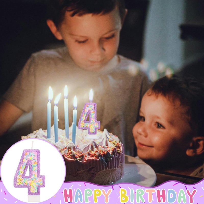 ElekFX Number 4 Birthday Candle with Sprinkles, Pastel Purple Unicorn Rainbow Cake Topper, Sweet Candyland Party Decorations for Girl Boy 4th Birthday - Image 5
