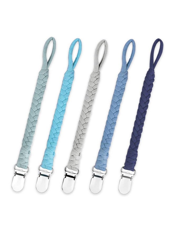 duludulu - Braided Pacifier Clip For Boys & Baby Girl Binky Clips Pacifier Holder 100% Handmade Teething Straps Unisex Design Smoother Mam Pacifier Clip Fits All Pacifiers For Shower Birthday Gifts - Image 1
