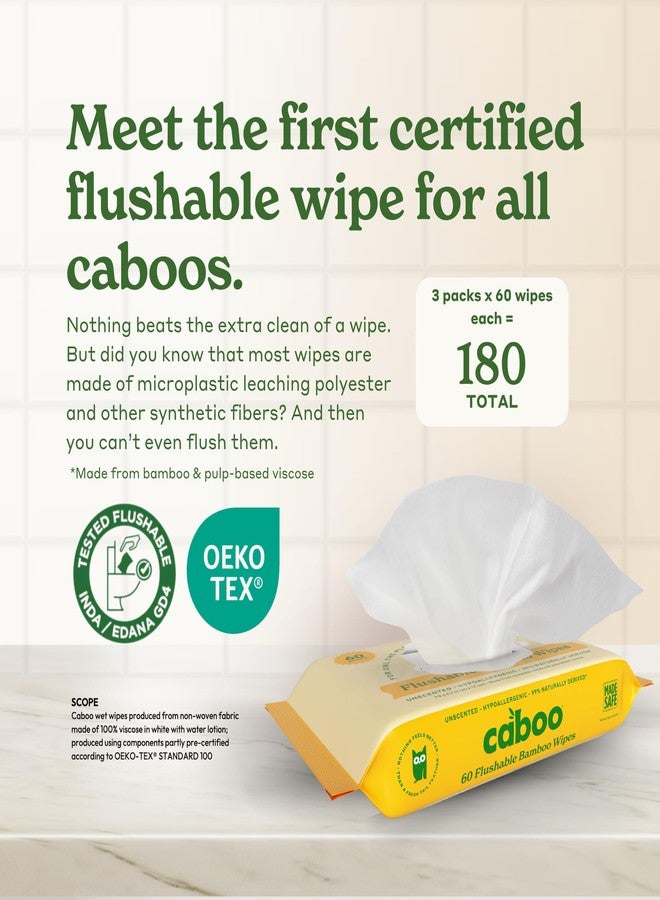 CABOO مناديل كابو الخالية من الأشجار القابلة للشطف، معتمدة للشطف، آمنة للصرف الصحي، قابلة للتحلل، خالية من المواد الكيميائية، مناديل غير معطرة للبالغين مصنوعة من فسكوز البامبو القابل للتجديد (عبوة من 3، إجمالي 180)  - Image 2