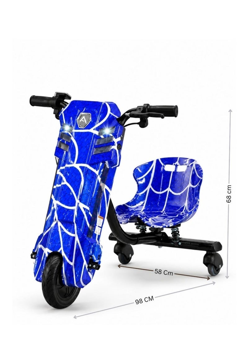 Aspire Books Electric Drift Scooter with 360 Spin for Kids - Blue and white | 36V 250W 3-Wheel Drifting Scooter Go-Kart, LED Lights & Adjustable Frame (Ages 3-8) - Image 5