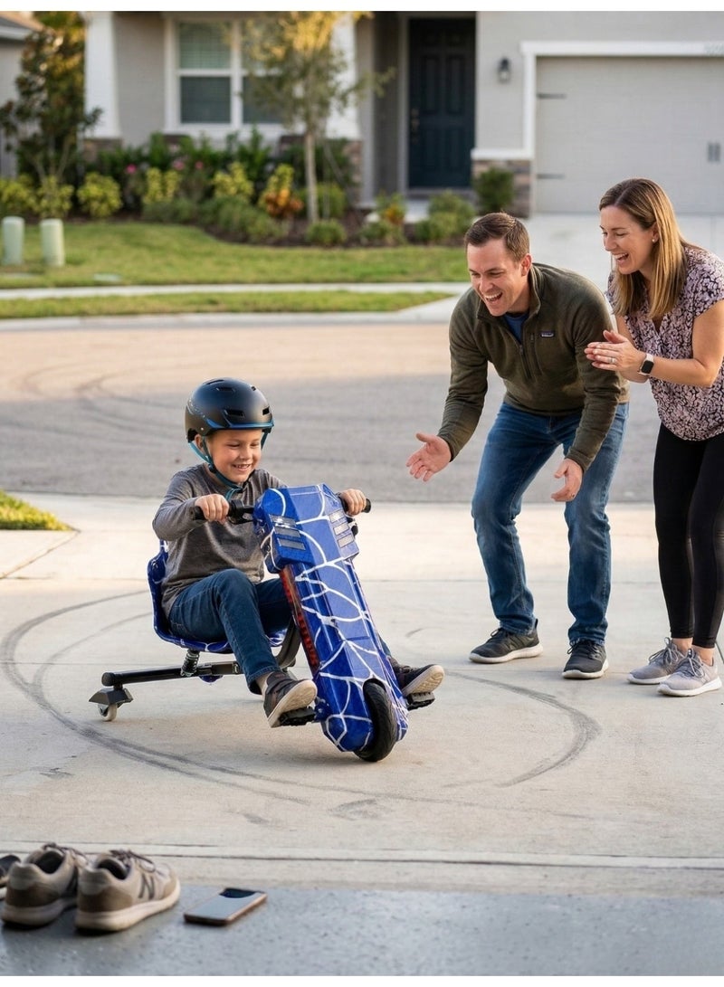 Aspire Books Electric Drift Scooter with 360 Spin for Kids - Blue and white | 36V 250W 3-Wheel Drifting Scooter Go-Kart, LED Lights & Adjustable Frame (Ages 3-8) - Image 4