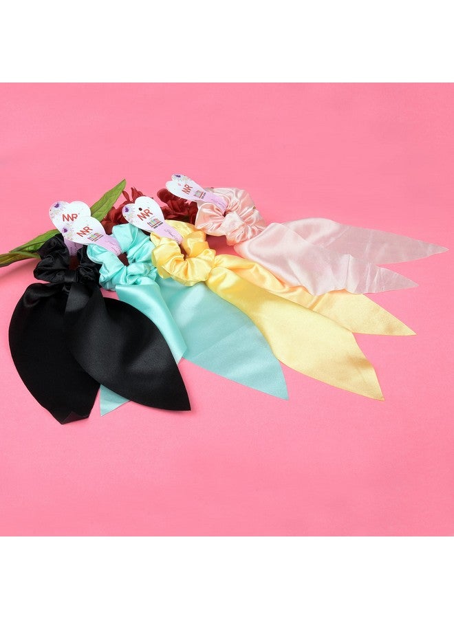 NNR Nnr Satin Silk Leaf Shape Scarf Hair Scrunchies With Laser Cutting For Girls And Women, Pack Of 4 Pcs - Color 22  - Image 2