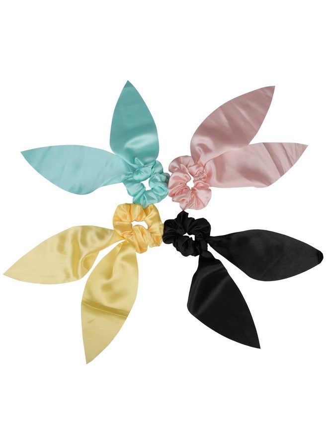 NNR Nnr Satin Silk Leaf Shape Scarf Hair Scrunchies With Laser Cutting For Girls And Women, Pack Of 4 Pcs - Color 22  - Image 1