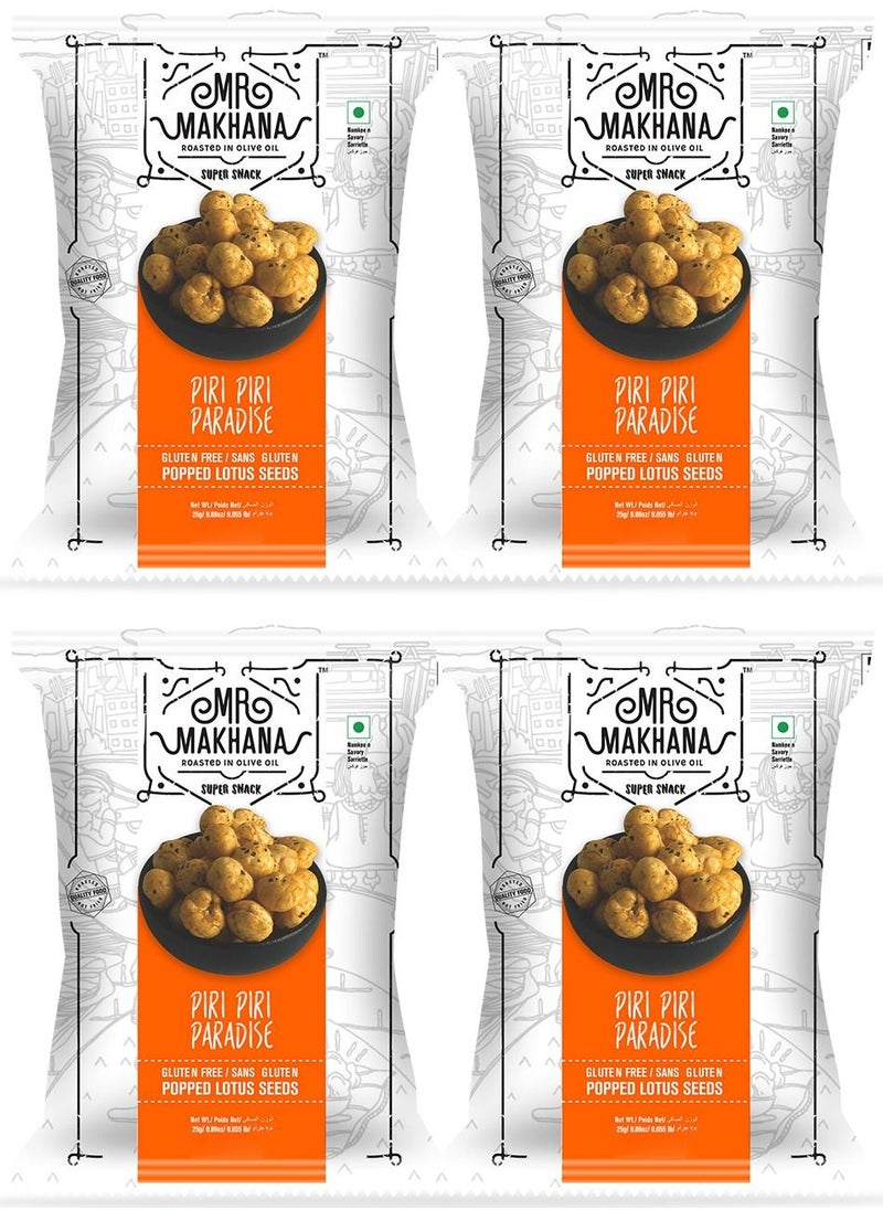 Mr Makhana Piri Piri Paradise Popped Lotus Seeds 25 Gram Pack of 4  - Image 1