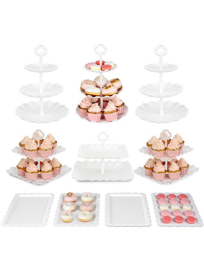 إن دابليو كيه مجموعة من 10 قطع من حامل الكيك NWK مع 3 حوامل كب كيك من طبقتين و3 حوامل كب كيك من ثلاث طبقات، و4 صواني مقبلات، لحفلات أعياد الميلاد وحفلات الزفاف (أبيض) - Image 1