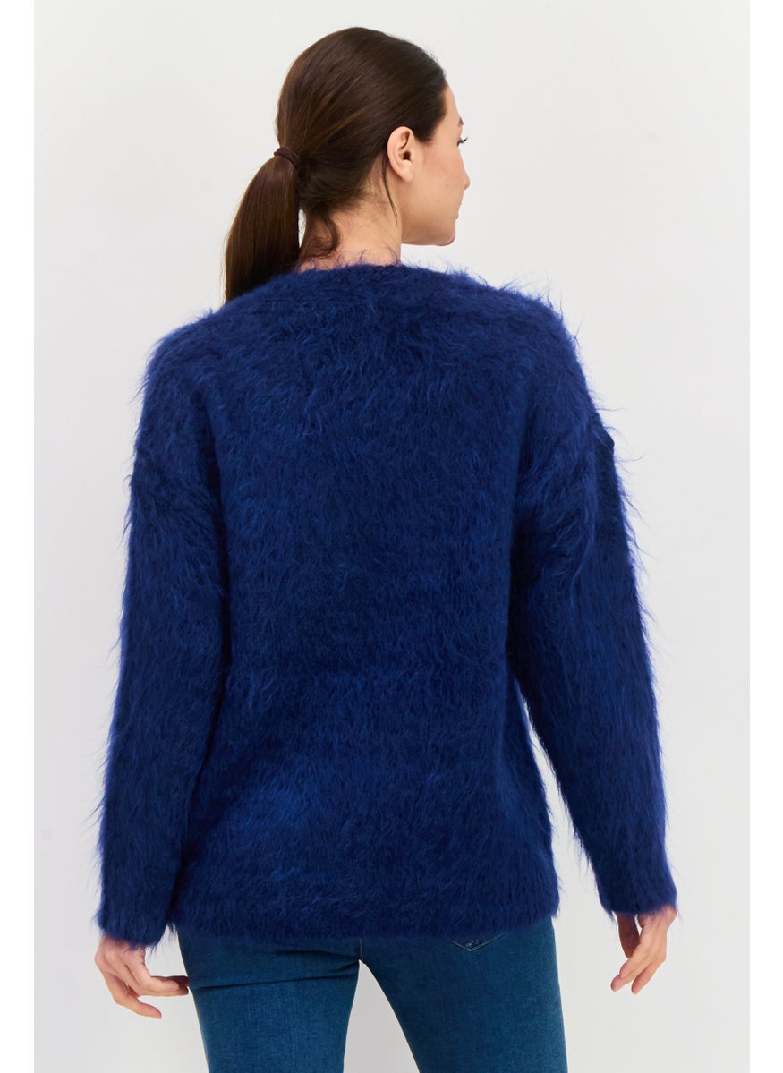 HUGO BOSS Women Knitted Button Detail Cardigan, Dark Navy  - Image 3