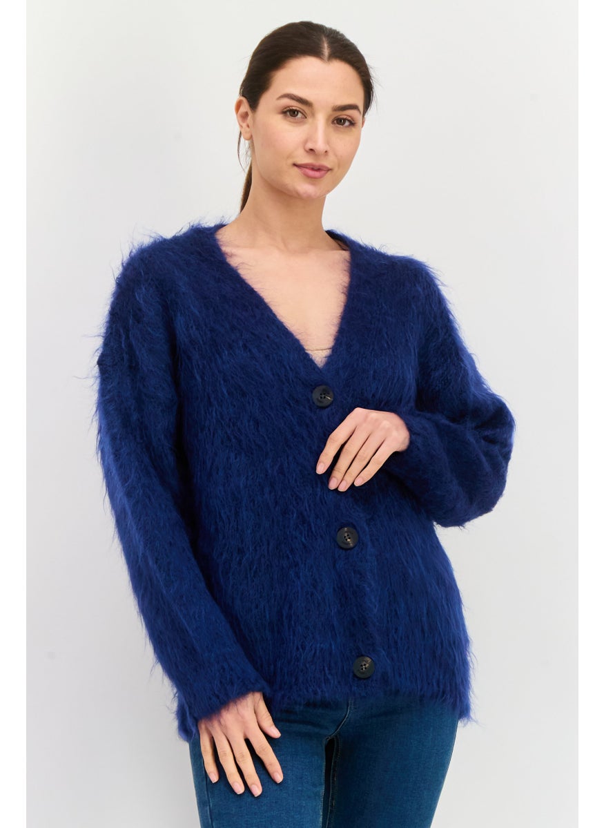 HUGO BOSS Women Knitted Button Detail Cardigan, Dark Navy  - Image 1