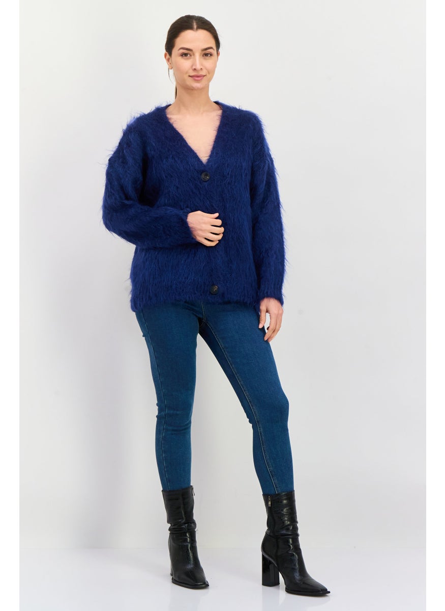 HUGO BOSS Women Knitted Button Detail Cardigan, Dark Navy  - Image 4