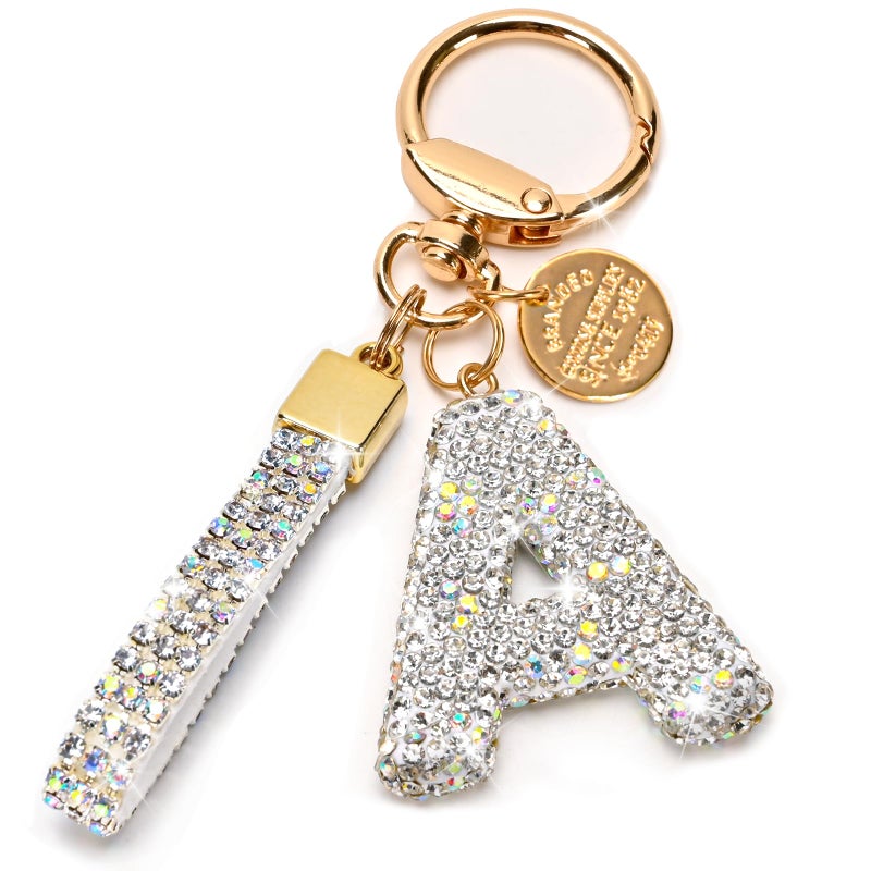Prometheism Initial Letter Keychain for Women Girls, Bling cute KeyChain for Car Key Accessories Lanyard and Backpack Bagï¼ŒPerfect Gift (White-A) - Image 1