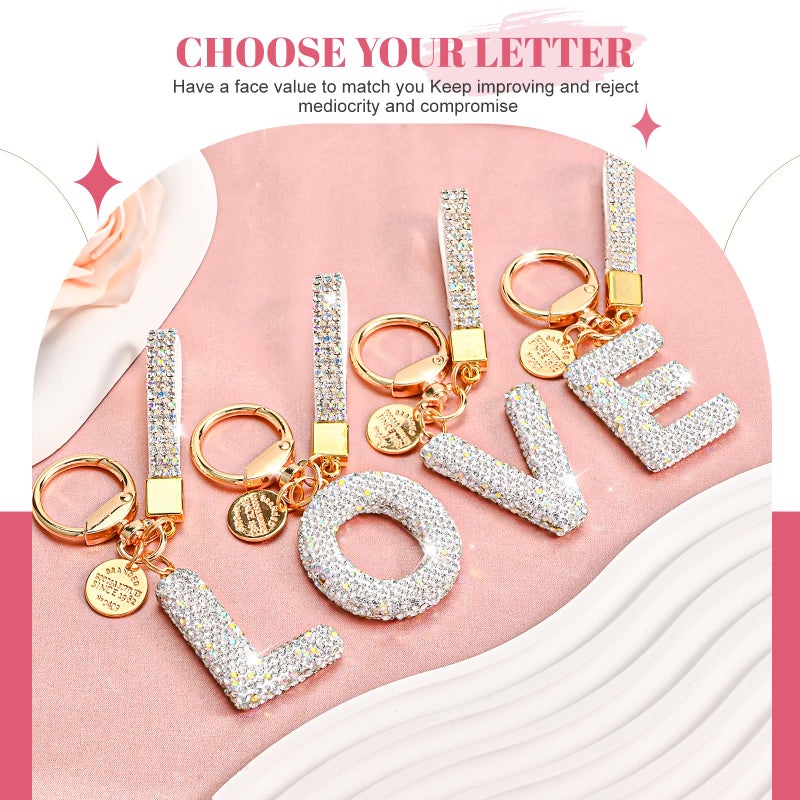 Prometheism Initial Letter Keychain for Women Girls, Bling cute KeyChain for Car Key Accessories Lanyard and Backpack Bagï¼ŒPerfect Gift (White-A) - Image 4