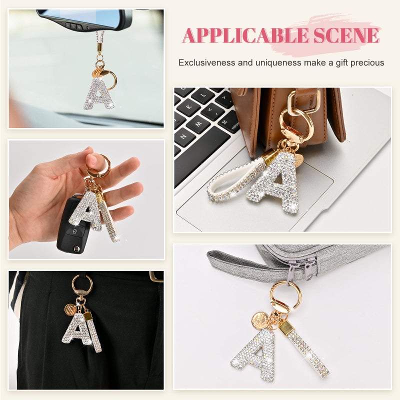 Prometheism Initial Letter Keychain for Women Girls, Bling cute KeyChain for Car Key Accessories Lanyard and Backpack Bagï¼ŒPerfect Gift (White-A) - Image 3