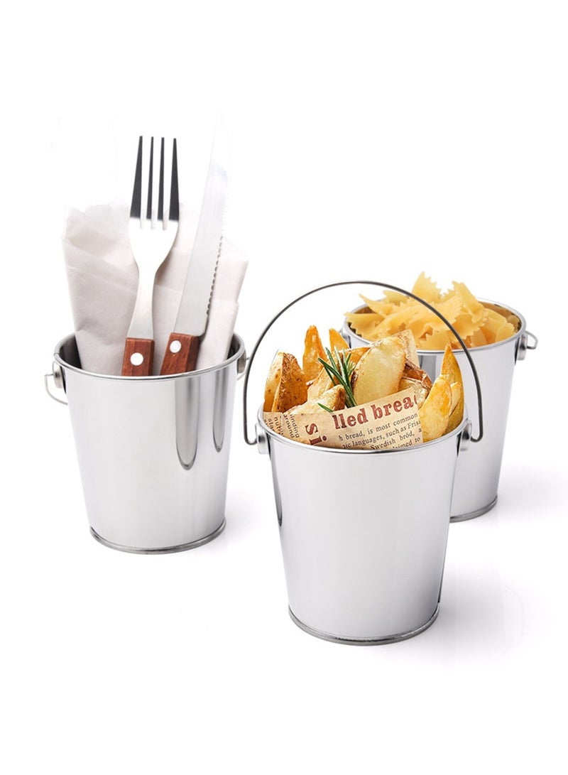 1Pc Stainless Steel Bucket with Handle Snack Container Food Bar Ice Storage Rack Beverage Cooler Mini French Fries Bucket  - Image 1