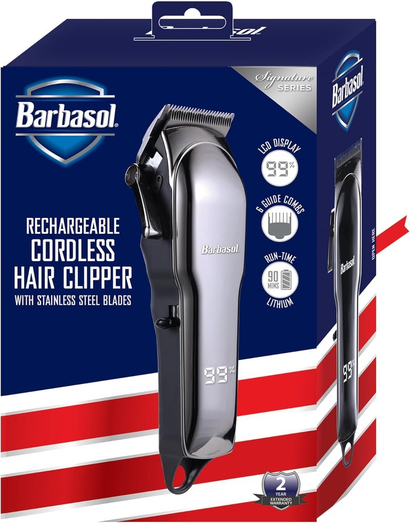 Barbasol Rechargeable Hair Clippers Professional  Home Haircut Clippers for Men RustFree LowHeat Ceramic Blades 6 Clipper Guard Combs Adjustable Taper LCD Display Black