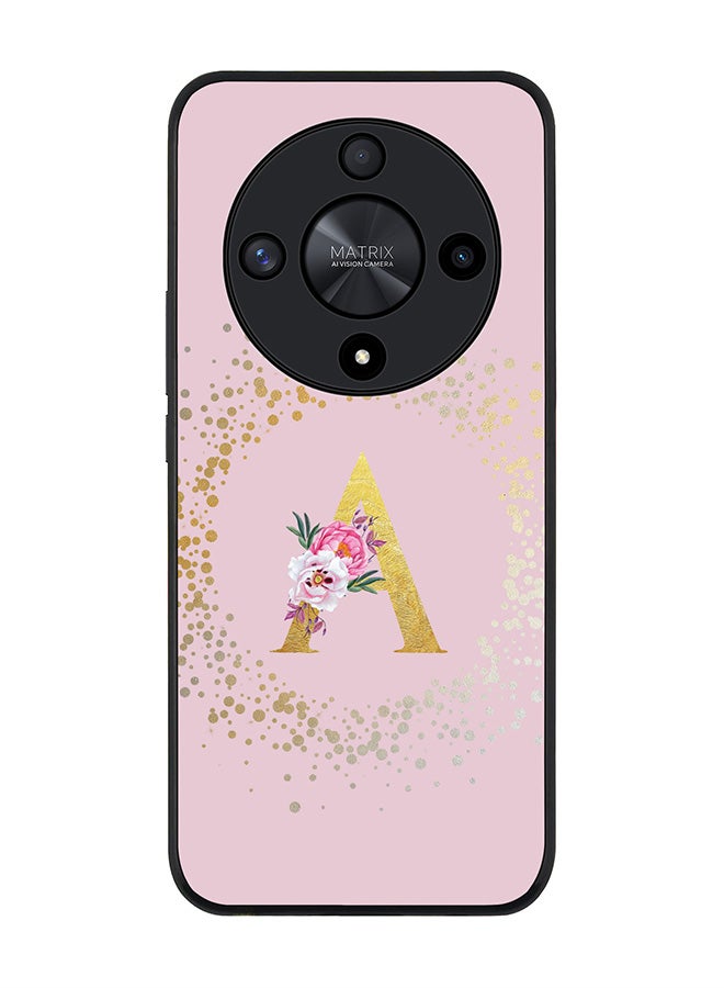 Stylizedd Rugged Black edge case for Honor X9b, Slim fit Thin Cover- Custom Monogram Initial Letter Floral Pattern Alphabet-A  (Pink ) - Image 1