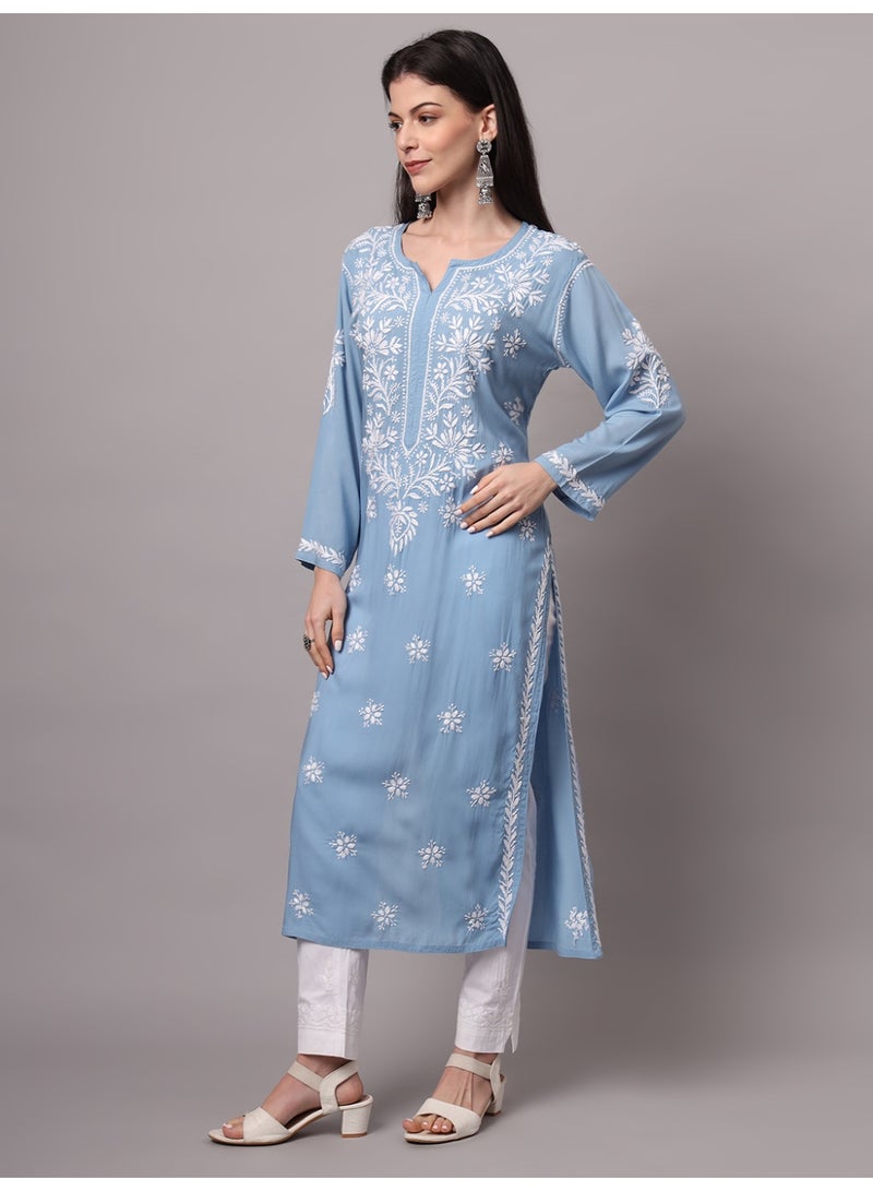 Alaya Hand Embroidered Chikankari Modal Kurta-AL4059 - Image 4