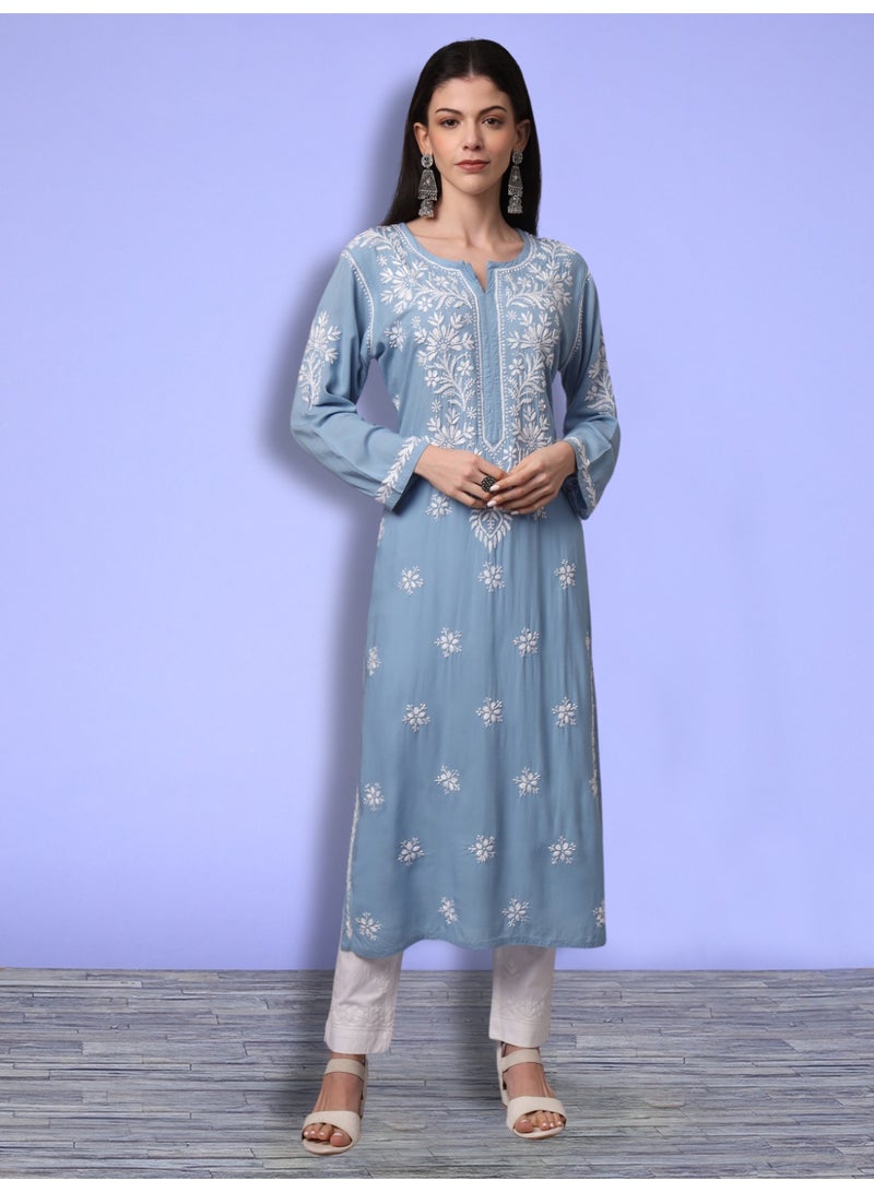 Alaya Hand Embroidered Chikankari Modal Kurta-AL4059 - Image 1