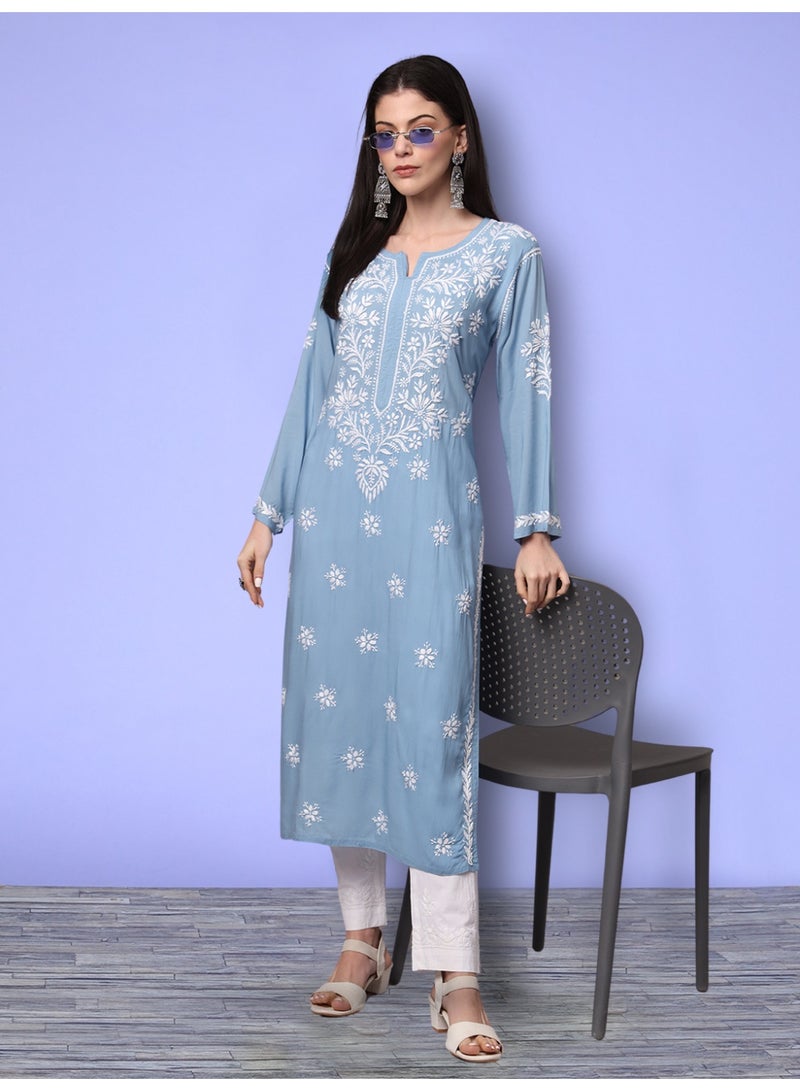 Alaya Hand Embroidered Chikankari Modal Kurta-AL4059 - Image 2