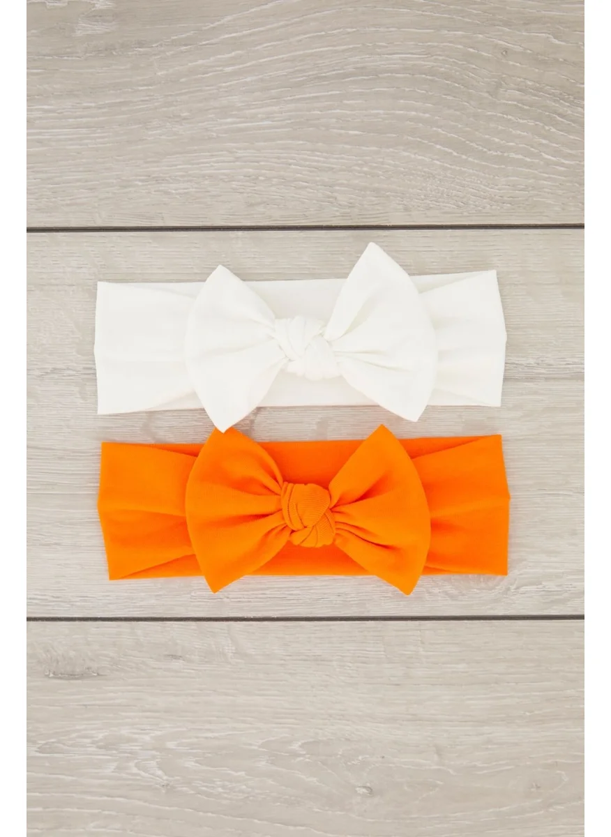 Babygiz Handmade Soft Bow Tie Natural Cotton Combed Cotton 2-Pack Baby Kids Girl Bandana White Orange