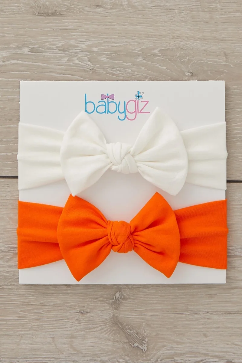 بيبيجيز Handmade Soft Bow Tie Natural Cotton Combed Cotton 2-Pack Baby Kids Girl Bandana White Orange