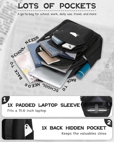 FOKDUVB Backpack for Middle High School Teen Boys Girls Large College Bookbag with Laptop Compartment Back to School Book Bags Mochilas Escolares para Niños Niñas Adolescentes (Black, Solid) - Image 3