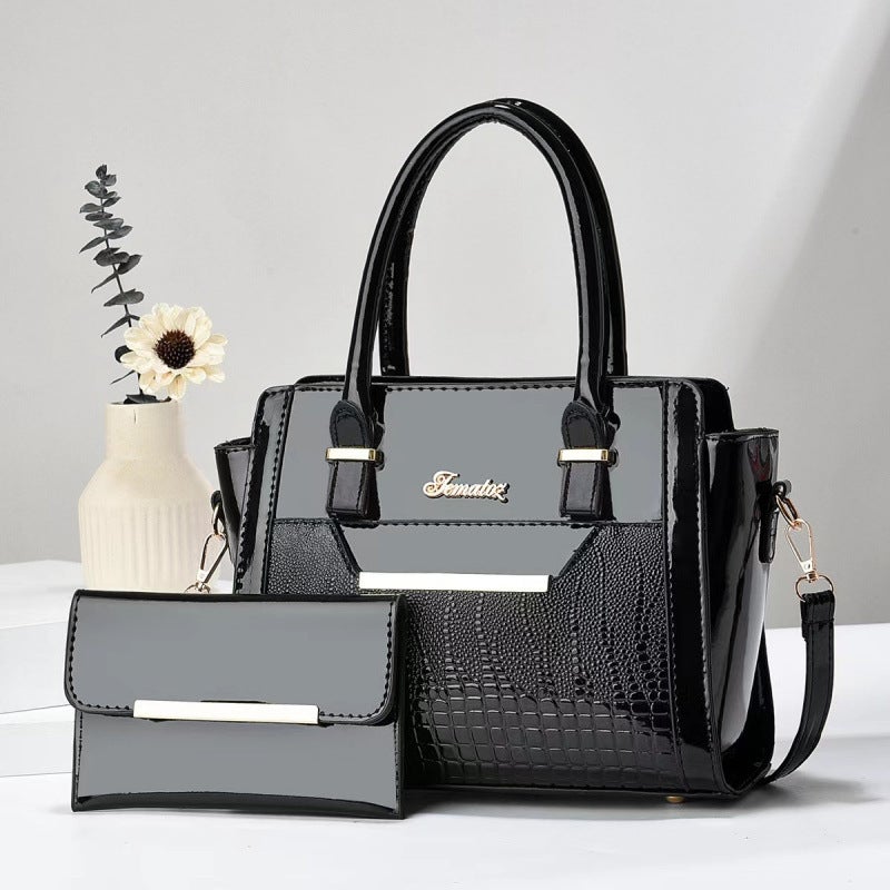 Bright Stone Pattern Mother-In-Law Bag Two-Piece Set, Light Luxury Style Diagonal Shoulder Bag, Textured Commuter Handbag - Image 1