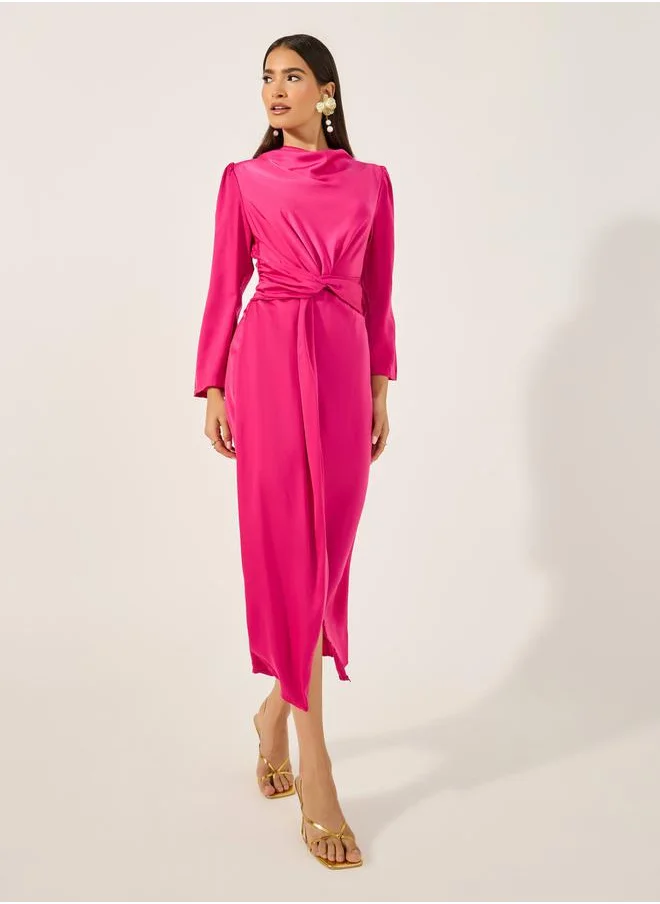 ستايلي Front Slit Detail Tie-Up Detail Sheath Midi Dress