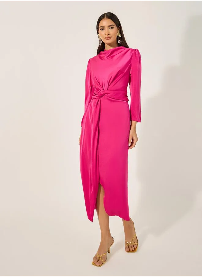 Styli Front Slit Detail Tie-Up Detail Sheath Midi Dress