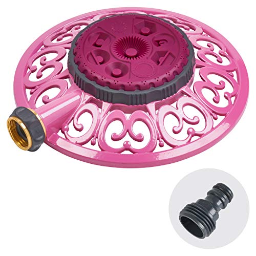 Melnor 65100-AMZ Sprout Metal 8-Pattern Sprinkler and QuickConnect Product Adapter Amazon Bundle, Raspberry Red - Image 1