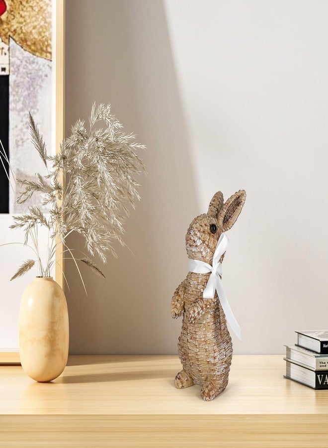 MicoSim Rattan Effect Resin Bunny Easter Decor,Table Rabbit Easter Decorations,Spring Bunnies Decoration Statue Figurine for Home Farmhouse (Brown, Small-Pair) - Image 5