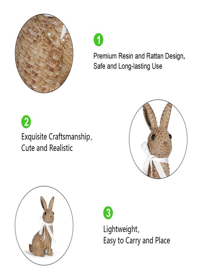 MicoSim Rattan Effect Resin Bunny Easter Decor,Table Rabbit Easter Decorations,Spring Bunnies Decoration Statue Figurine for Home Farmhouse (Brown, Small-Pair) - Image 3
