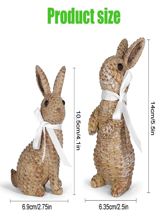 MicoSim Rattan Effect Resin Bunny Easter Decor,Table Rabbit Easter Decorations,Spring Bunnies Decoration Statue Figurine for Home Farmhouse (Brown, Small-Pair) - Image 2