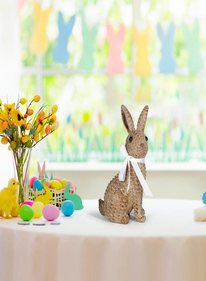 MicoSim Rattan Effect Resin Bunny Easter Decor,Table Rabbit Easter Decorations,Spring Bunnies Decoration Statue Figurine for Home Farmhouse (Brown, Small-Pair) - Image 4