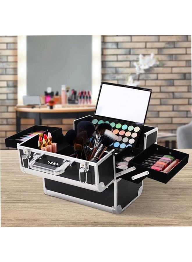 SIBY Aluminum Alloy Makeup Box/ Organizer Case With 5 Compartments - Waterproof, Durable, And Portable Cosmetic Box- Black - Image 4