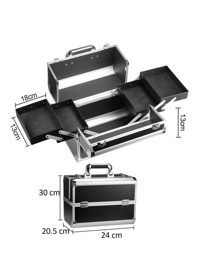 SIBY Aluminum Alloy Makeup Box/ Organizer Case With 5 Compartments - Waterproof, Durable, And Portable Cosmetic Box- Black - Image 2