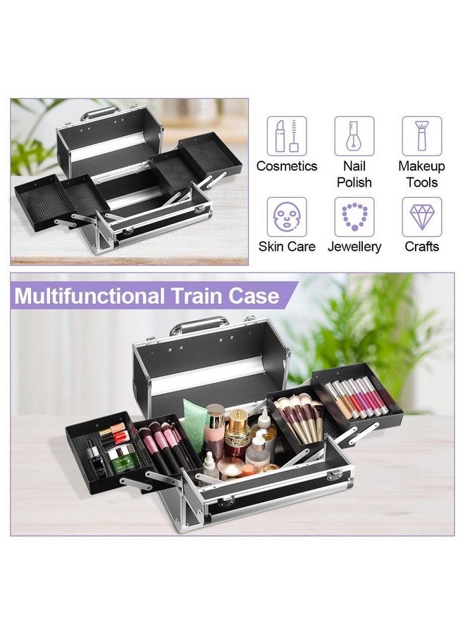 SIBY Aluminum Alloy Makeup Box/ Organizer Case With 5 Compartments - Waterproof, Durable, And Portable Cosmetic Box- Black - Image 3