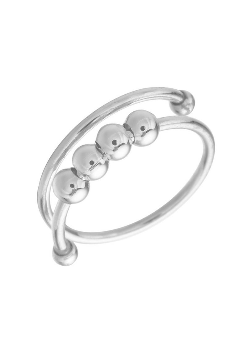 Generic - Adjustable Pearl Anxiety Ring Simple Fidget JewelryFour round beads copper plated real platinum (RG3043-00-44) Four round beads copper plated real platinum (RG3043-00-44) - Image 1