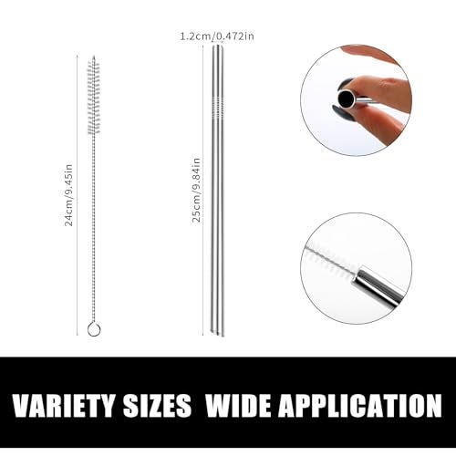 Lazycorner 5 Pcs Stainless Steel Smoothie Straws, 0.4'' Extra Wide Reusable Metal Drinking Straws for Milkshake, Smoothie, Beverage, Set of 5 with 2 Cleaning Brush - Image 3