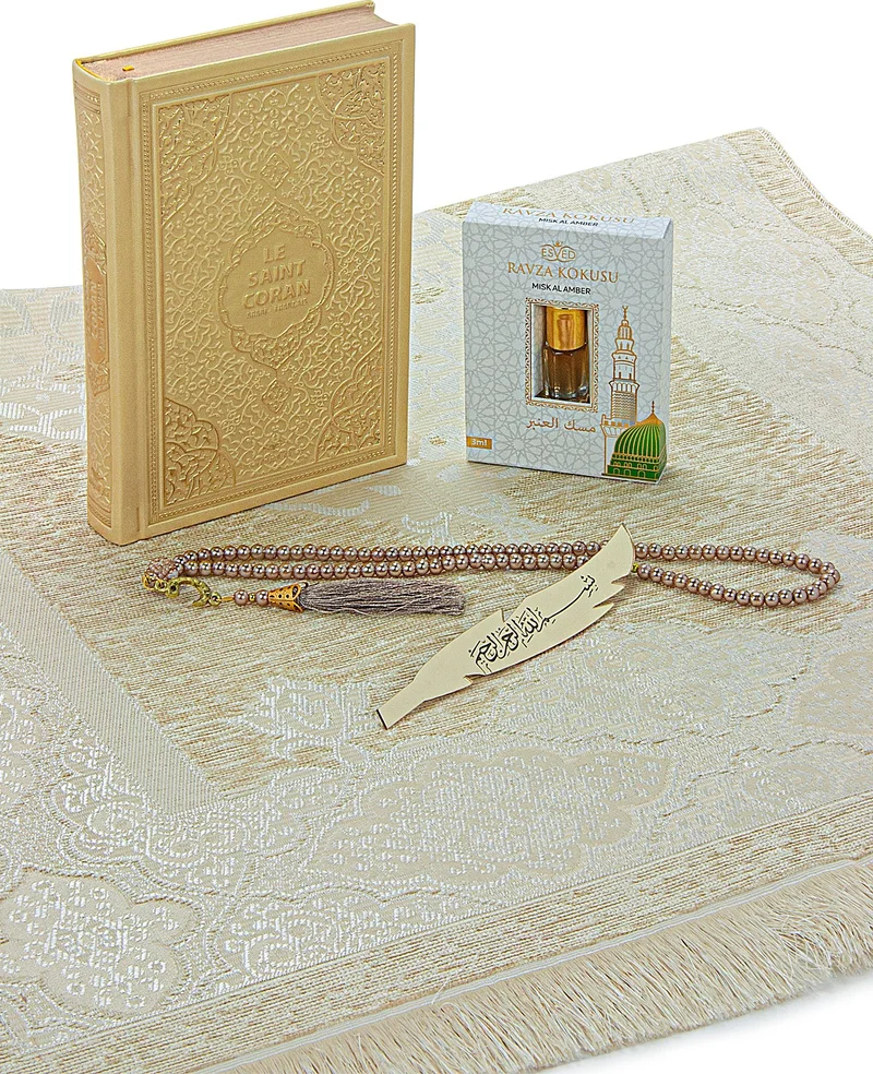 ايهفان اونلاين Ihvan Online Quran with French Translation and Medina Calligraphy and Prayer Rug Set Cream