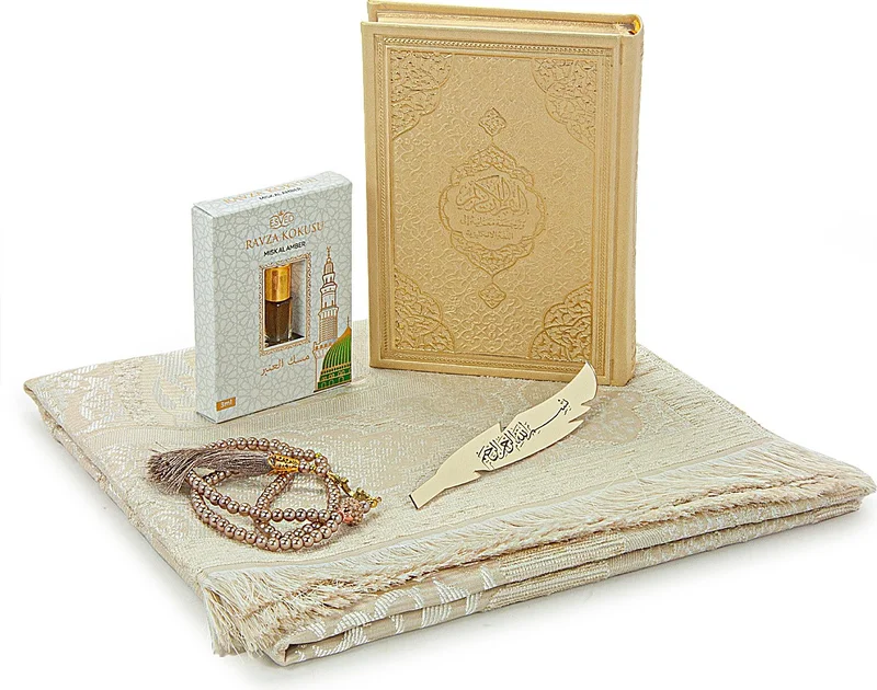 ايهفان اونلاين Ihvan Online Quran with French Translation and Medina Calligraphy and Prayer Rug Set Cream