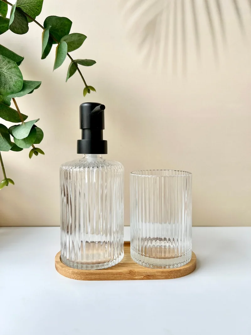 موتوجو 2-Piece Glass Soap Dish and Fragrance Set with Stand