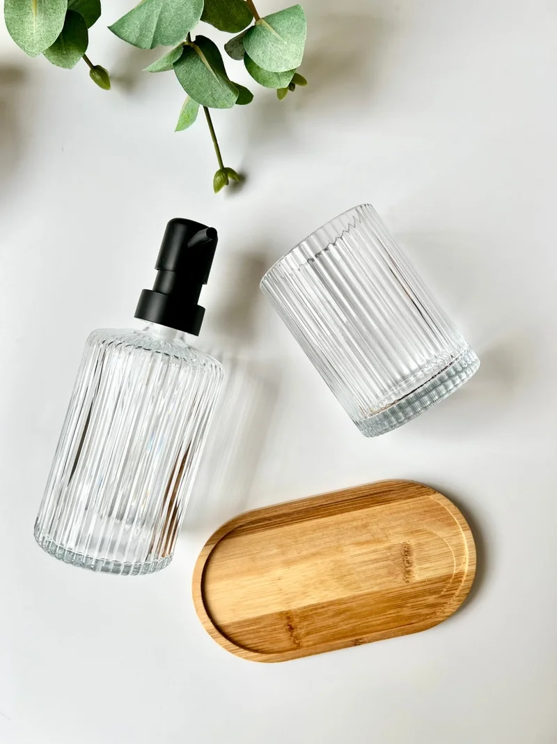 موتوجو 2-Piece Glass Soap Dish and Fragrance Set with Stand