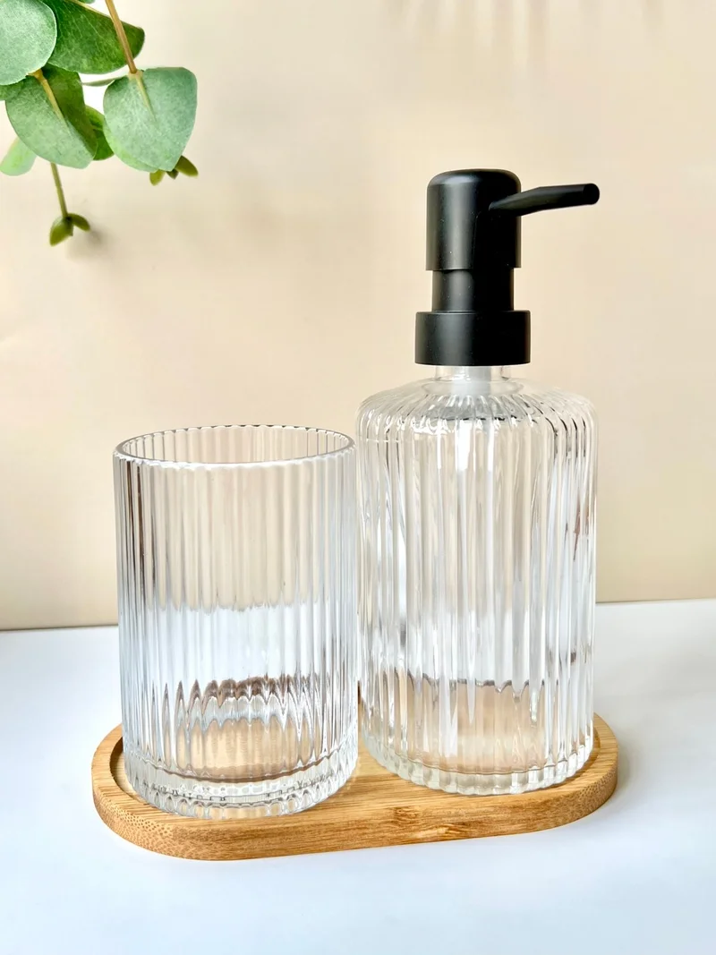 موتوجو 2-Piece Glass Soap Dish and Fragrance Set with Stand