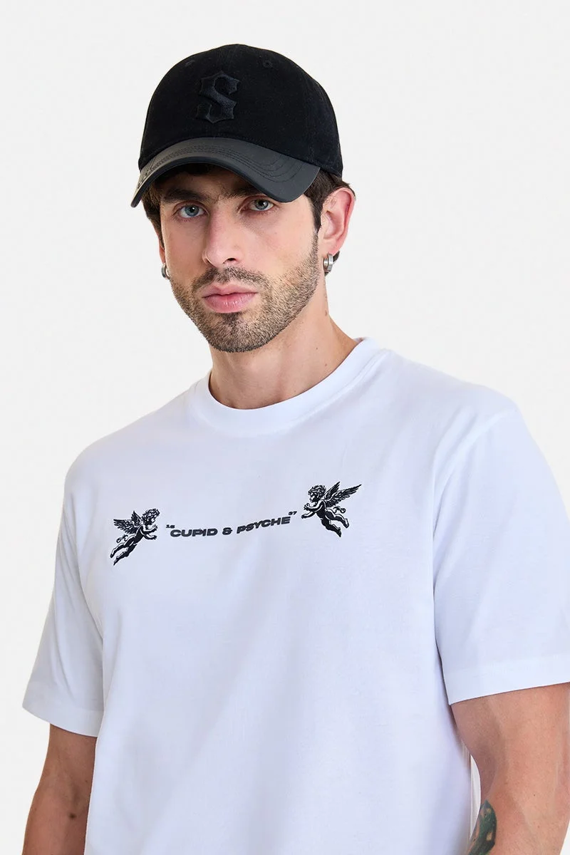 سنيتش White Graphic Half Sleeve Regular Fit Streetwear T-Shirt