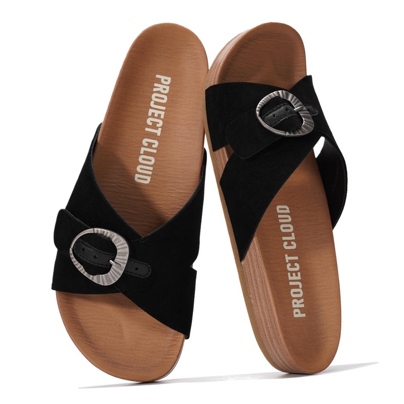 Project Cloud Womens Sandals - Adjustable Buckle Sandals for Women 2026 with Plush Insole - Lightweight & Non Slip Slides for Women Footwear (Beaming,BLKSDE,9) - Image 1