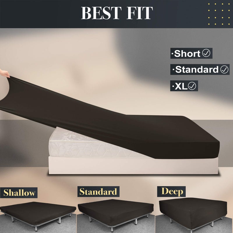 N&Y HOME Full Size Fitted Sheet Only - 4-Way Stretch Jersey Knit  T-Shirt Feeling & Ultra Soft  Wrinkle Free  Non-Slip & Snug Fit for Mattress (Deep: 5""-16"") - Brown  Full  - Image 4