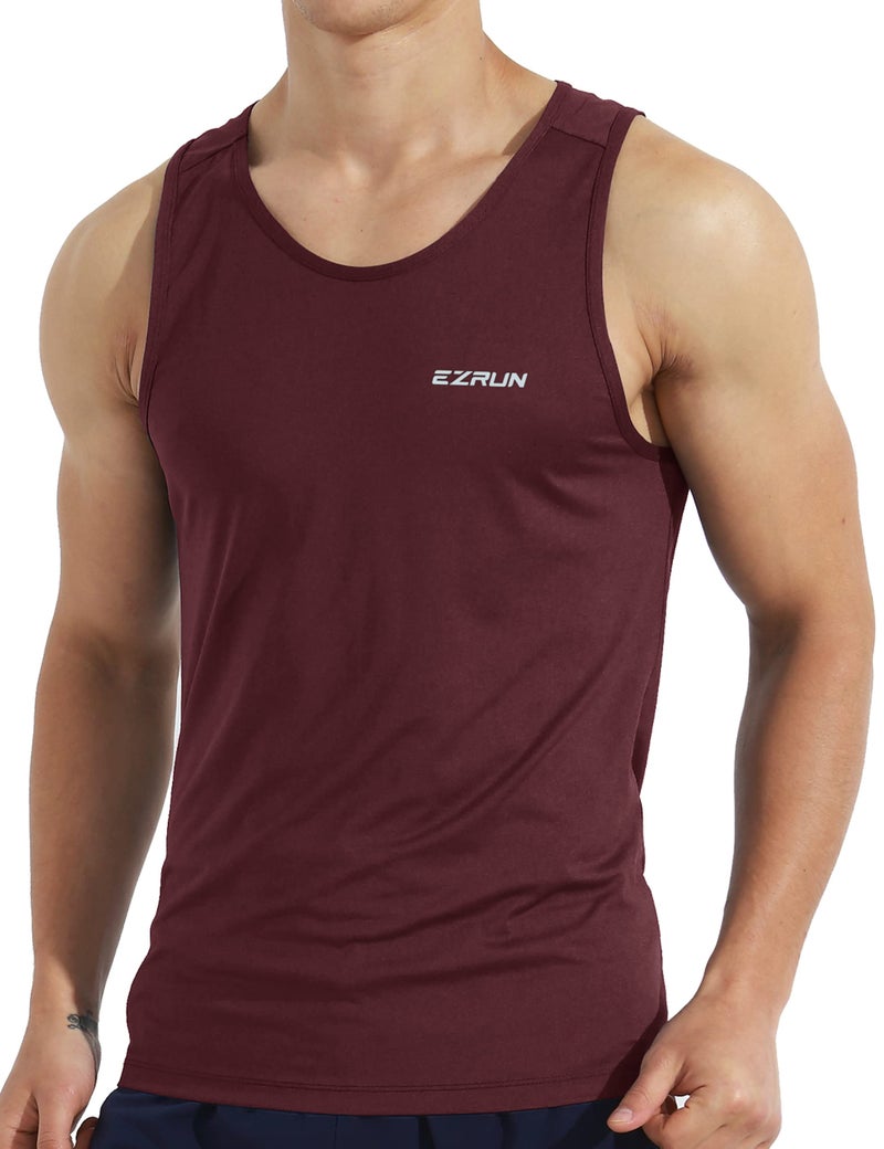 EZRUN Men's Quick Dry Tank Top UPF 50+ Summer Beach Swim Shirts for Gym Workout Athletic Muscle Sleeveless Shirts Burgundy