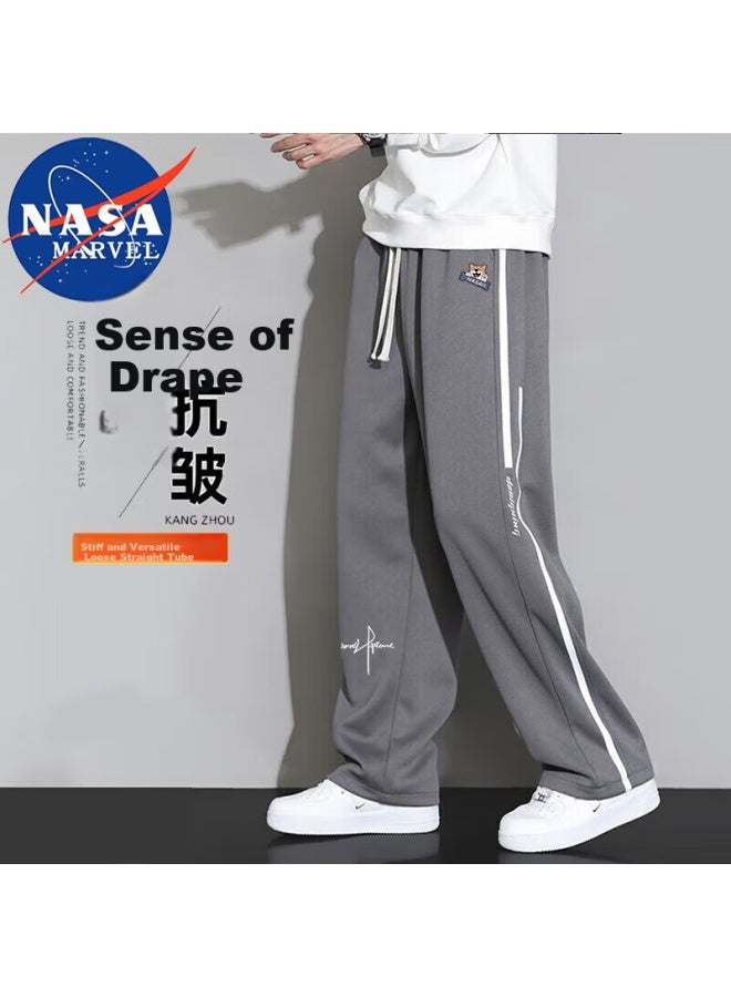 Nasa Marvel Men's Casual Pants, Loose-fitting American Trendy Side-striped Sweatpants For Spring And Autumn, Black, 3XL