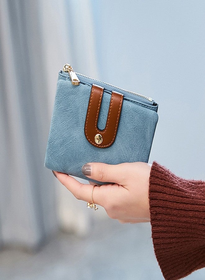 AOXONEL Women's RFID Small Bifold Leather Wallet Ladies Mini Zipper Coin Purse id Card Pocket,Slim Compact Thin (Blue) - Image 4